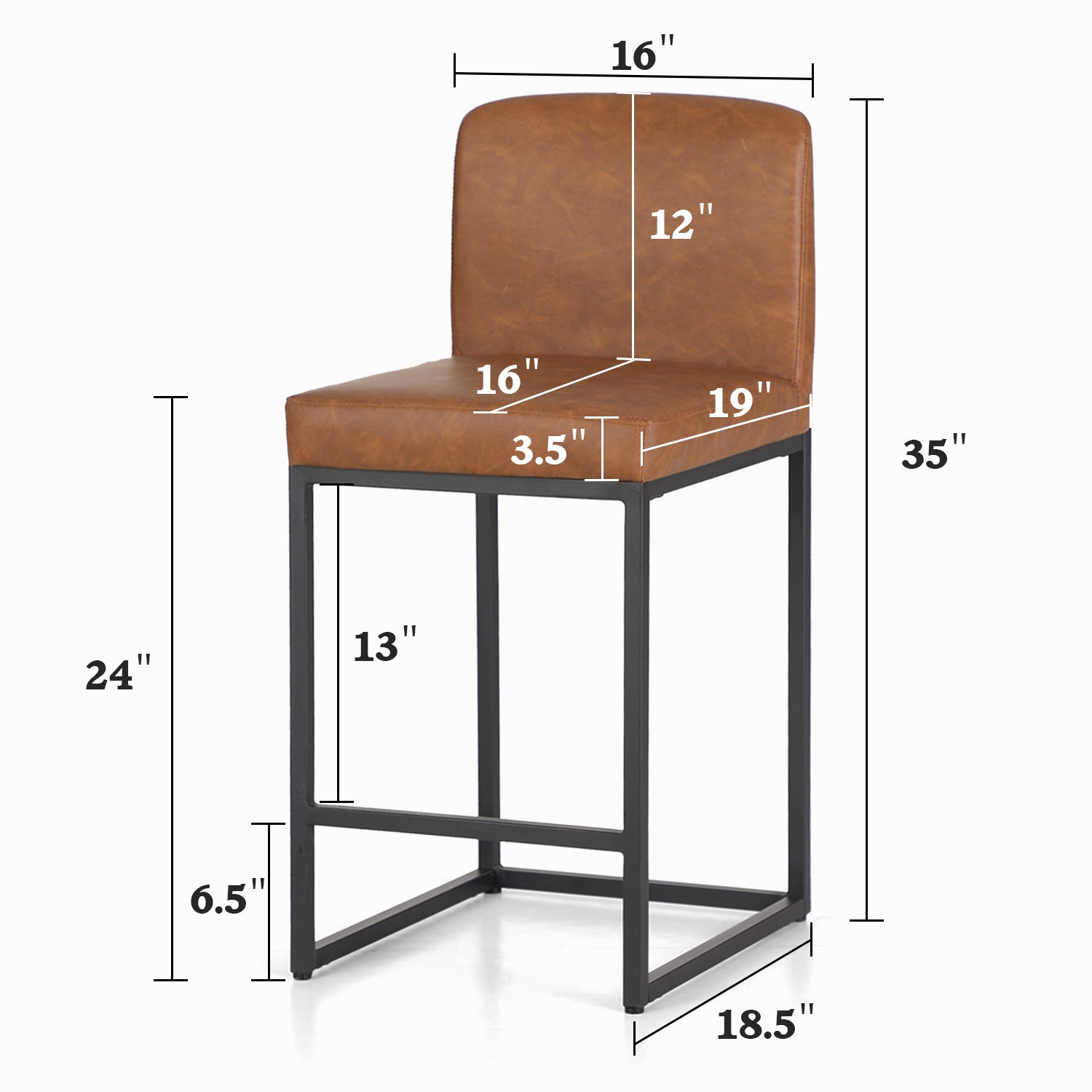 PHI VILLA  24" PU Leather Counter Height Bar Stool with Metal Frame, Set of 2