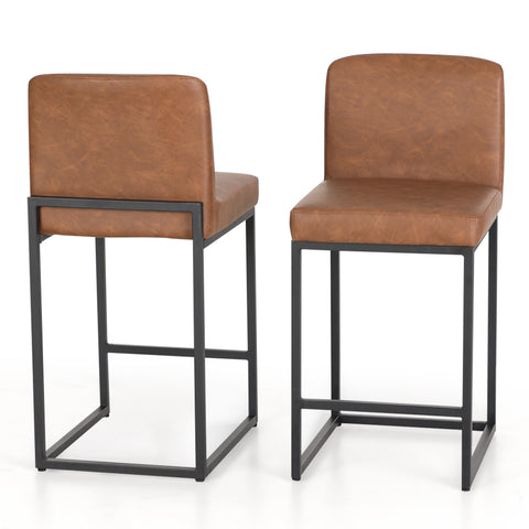 PHI VILLA  24" PU Leather Counter Height Bar Stool with Metal Frame, Set of 2