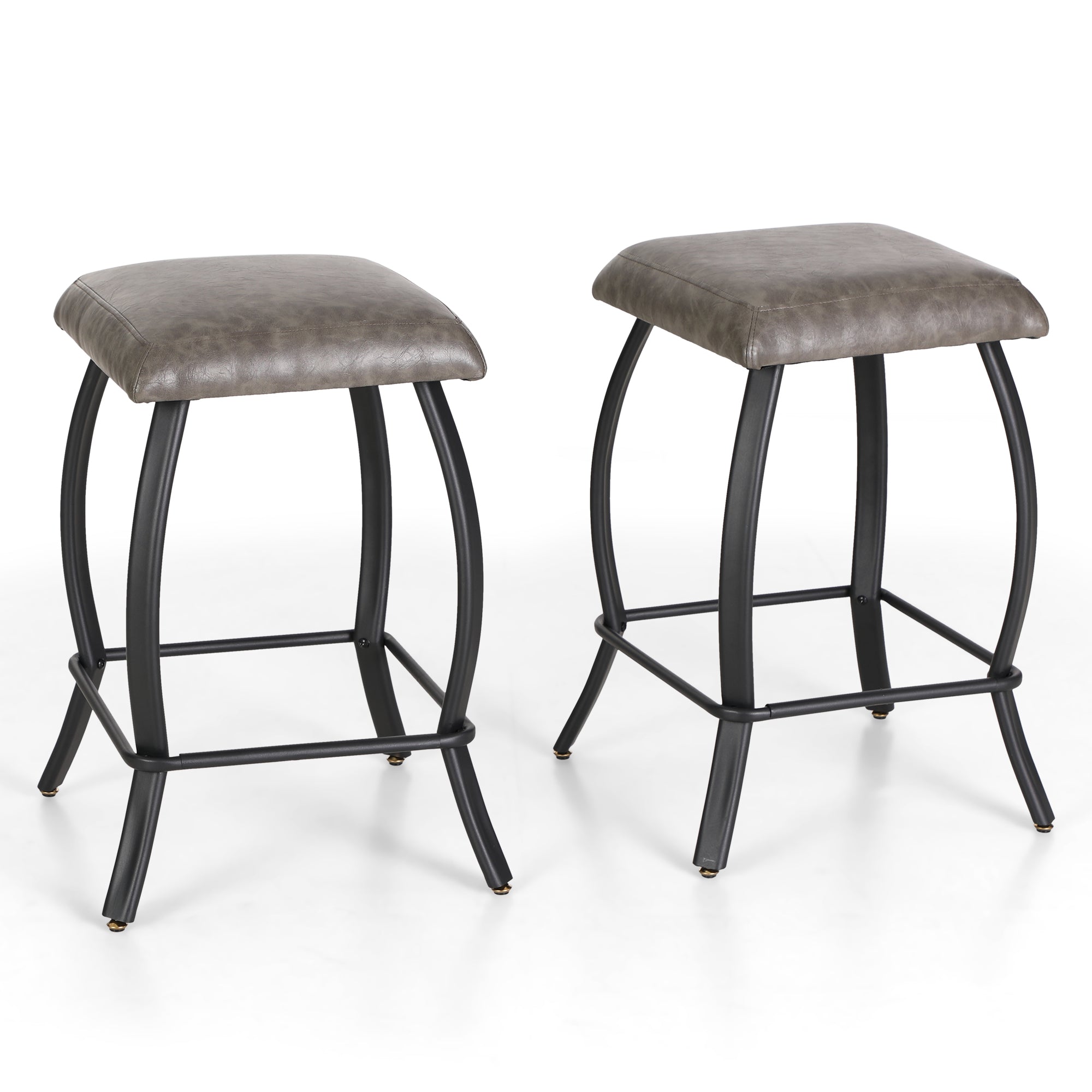 PHI VILLA Square Swivel Seating Bar Stools with Curved Metal Frame, Set of 2