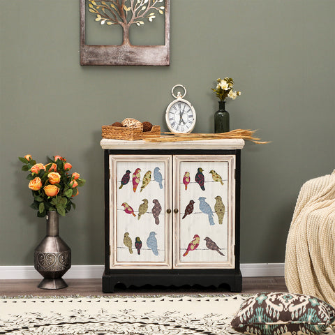 Sophia & William Accent 2-Door Cabinet with Wooden Frame and Carved Birds