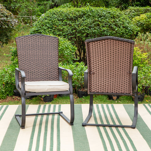 Sophia & William Fan-shaped Backrest Rattan C-spring Cushioned Dining Chairs, Set of 2