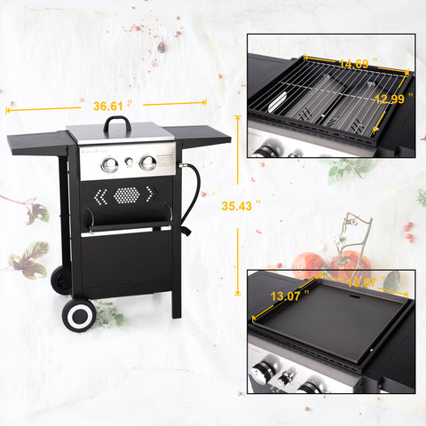 Captiva Designs 2-In-1 Patio Gas Griddle Grill 20,000 BTU with 2 Burners for 3-4 Persons