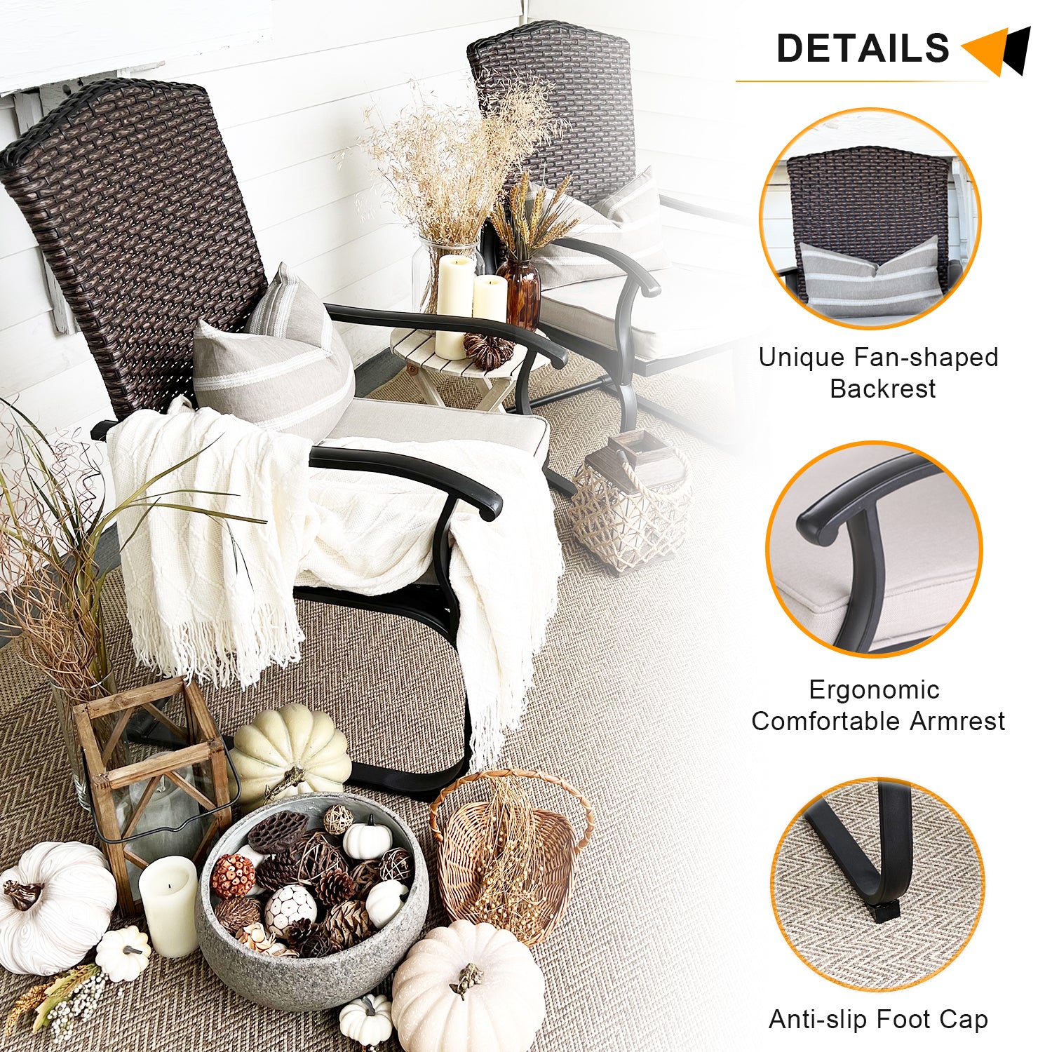 Sophia & William 5-Piece Patio Dining Set Geometric Stamped Round Table & Rattan Fan-shaped C-spring Chairs