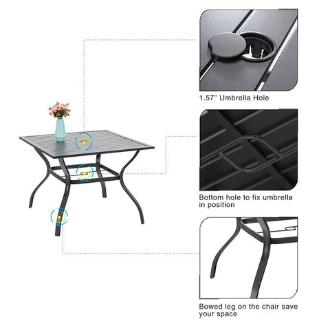 Phi Villa 37" Metal Steel Slat Patio Table with Umbrella Hole