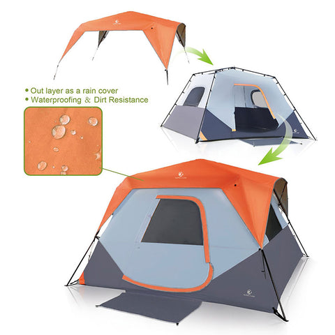 ALPHA CAMP Orange 6 Person Instant Cabin Camping Tent
