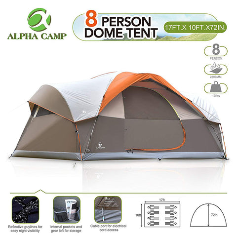 ALPHA CAMP Red 8 Person Dome Family Camping Tent