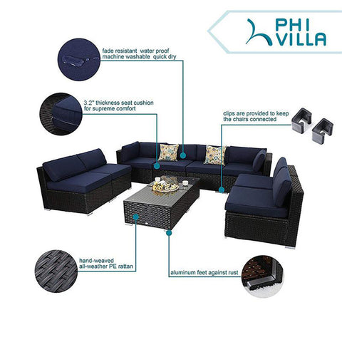 PHI VILLA 10 Piece Outdoor Rattan Sectional Sofa