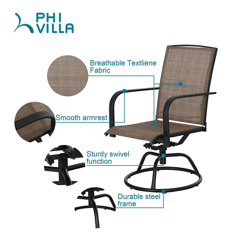 PHI VILLA 3 PC Swivel Chair Set Patio Bistro Set AlphaMarts