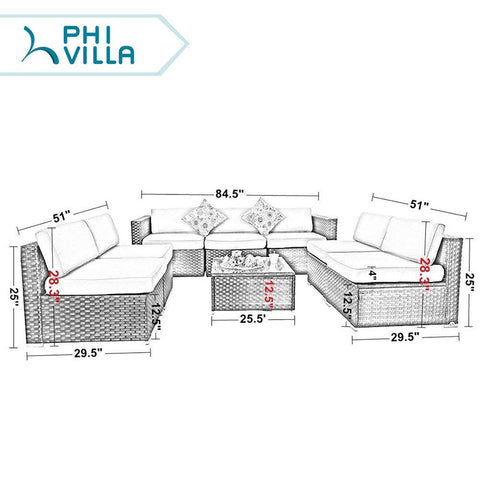 PHI VILLA 8-Piece Wicker Patio Outdoor Sectional Sofa
