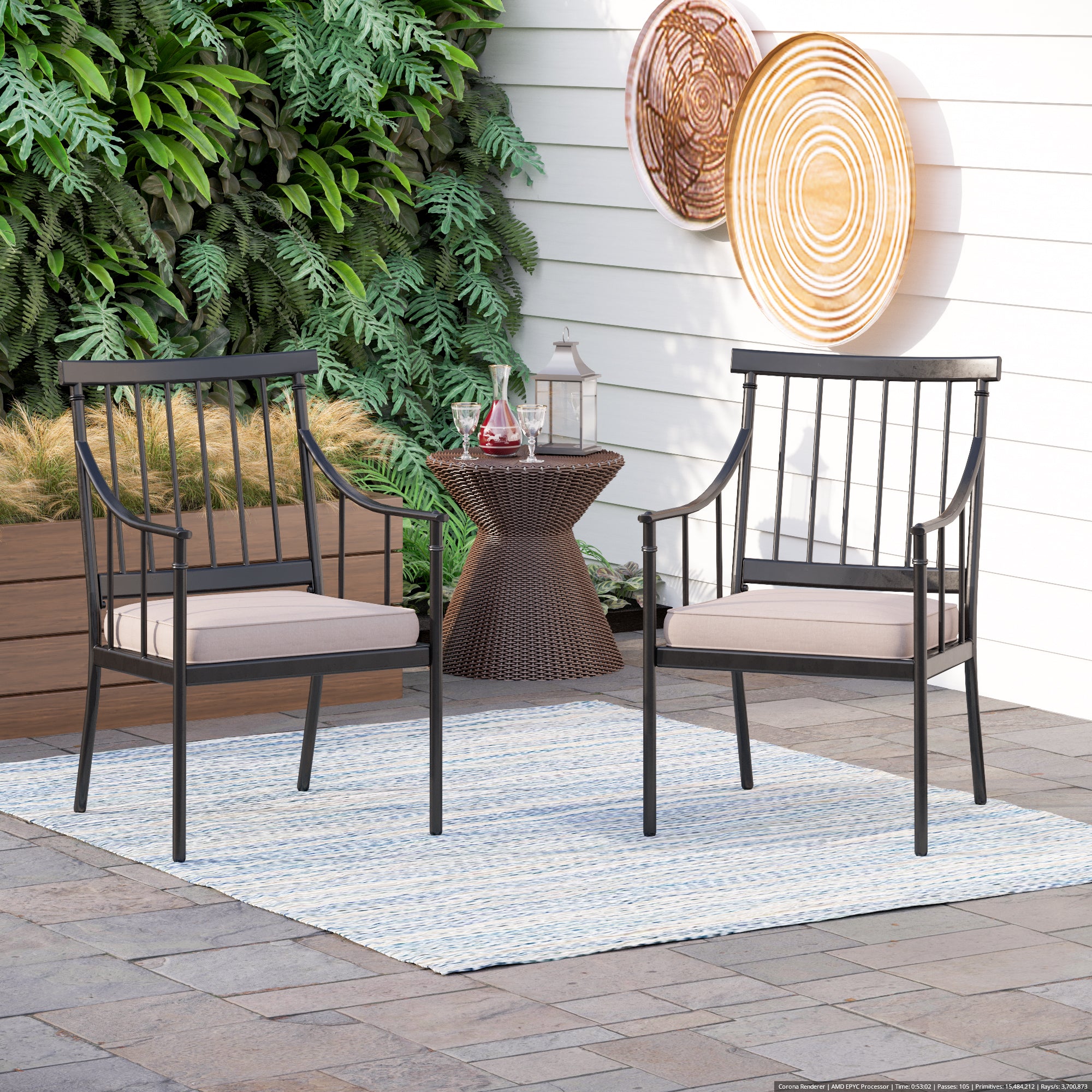 Sophia & William 2-Piece Stylish Steel Patio Outdoor Dining Chairs Set