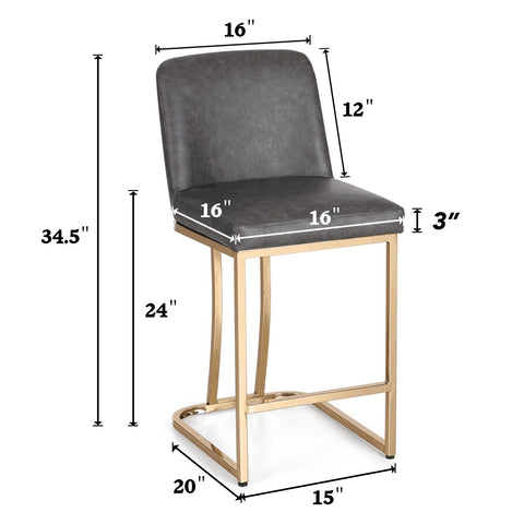 PHI VILLA Luxurious PU Leather Counter Height  Bar Stool with Golden Steel Frame