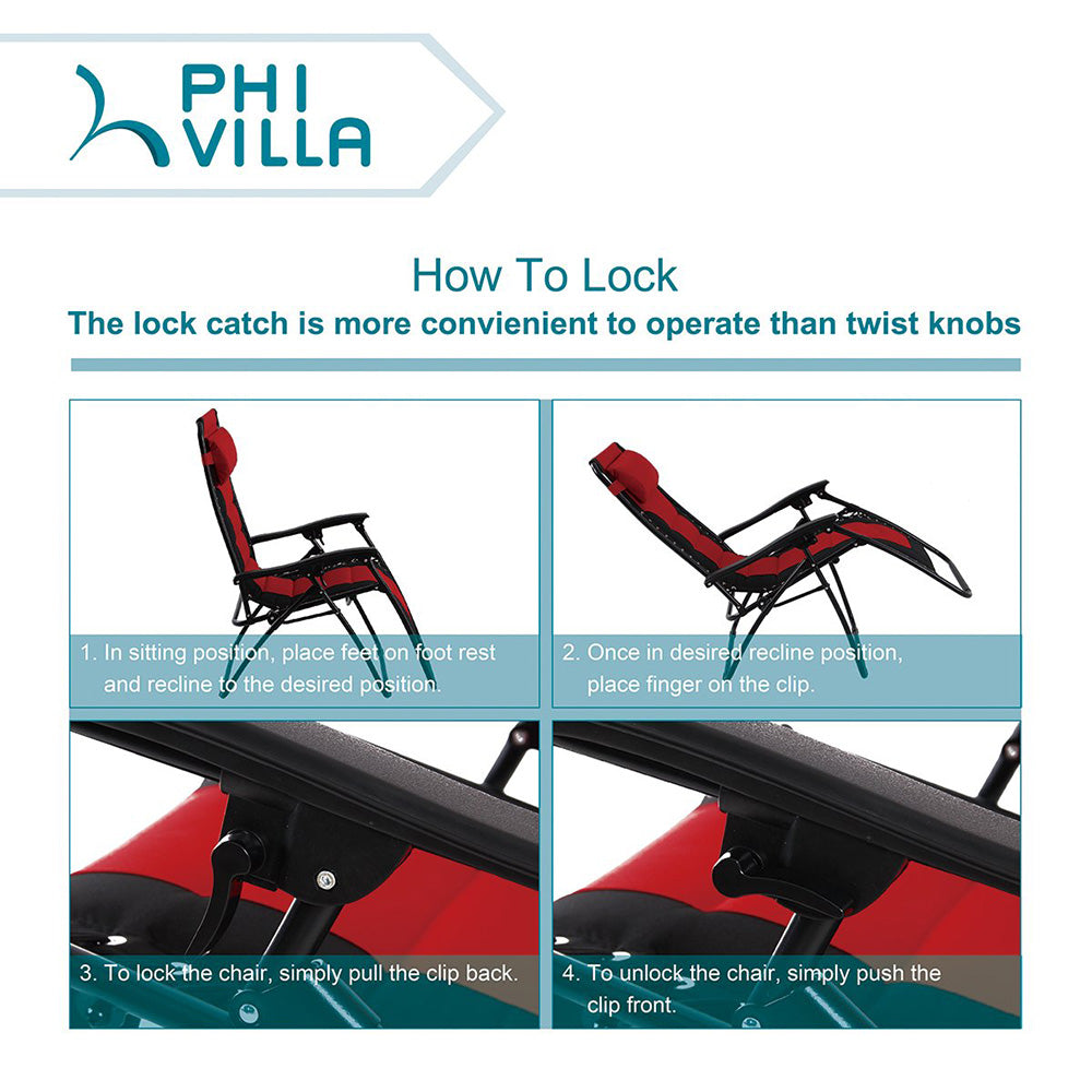 PHI VILLA Padded Zero Gravity Lounge Chair with Cup Holder