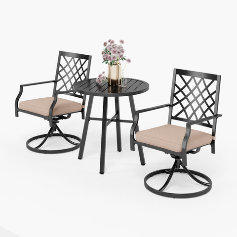 PHI VILLA Metal Steel Outdoor Patio Bistro Set - 1 Round Table and Swivel Chairs