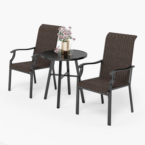 PHI VILLA 3-Piece Rattan Dining Chairs & Small Round Table Patio Bistro Set