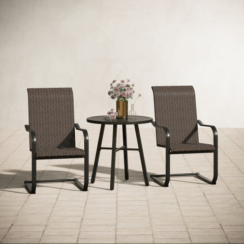 Sophia & William 3-Piece Rattan C-spring Dining Chairs & Small Round Table Patio Bistro Set