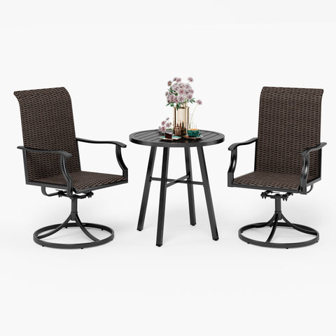 PHI VILLA 3-Piece Rattan Swivel Chairs & Small Round Table Patio Bistro Set