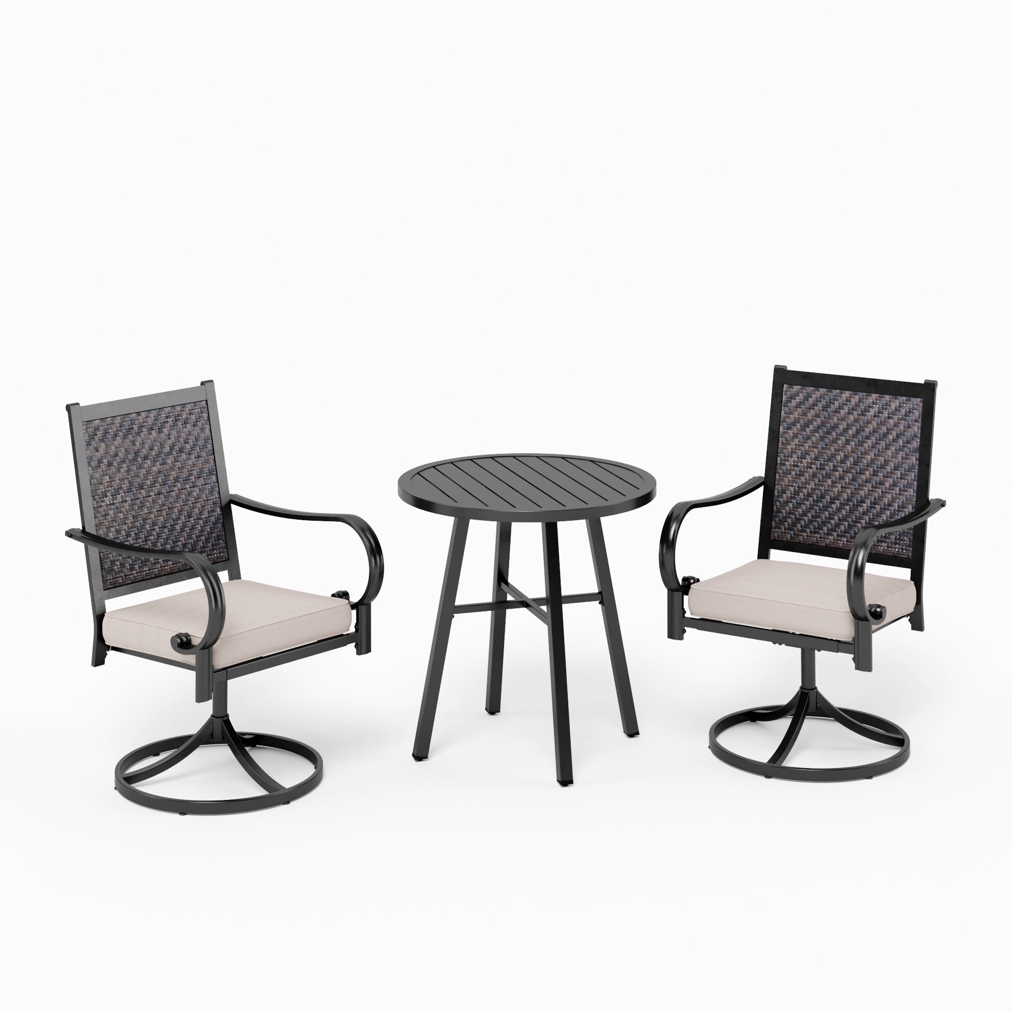 PHI VILLA 3-Piece Rattan Swivel Chairs & Small Round Table Patio Bistro Set