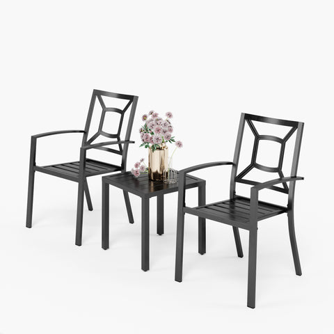 PHI VILLA Side Table & 2 Stackable Chairs 3-Piece Outdoor Bistro Set