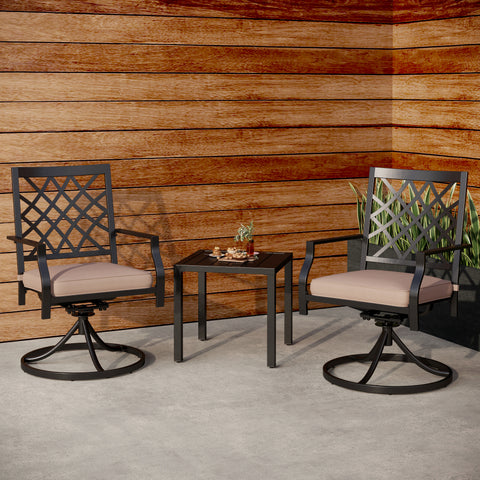 PHI VILLA Square Side Table and 2 Stripe Chairs 3 Piece Metal Steel Outdoor Patio Bistro Set