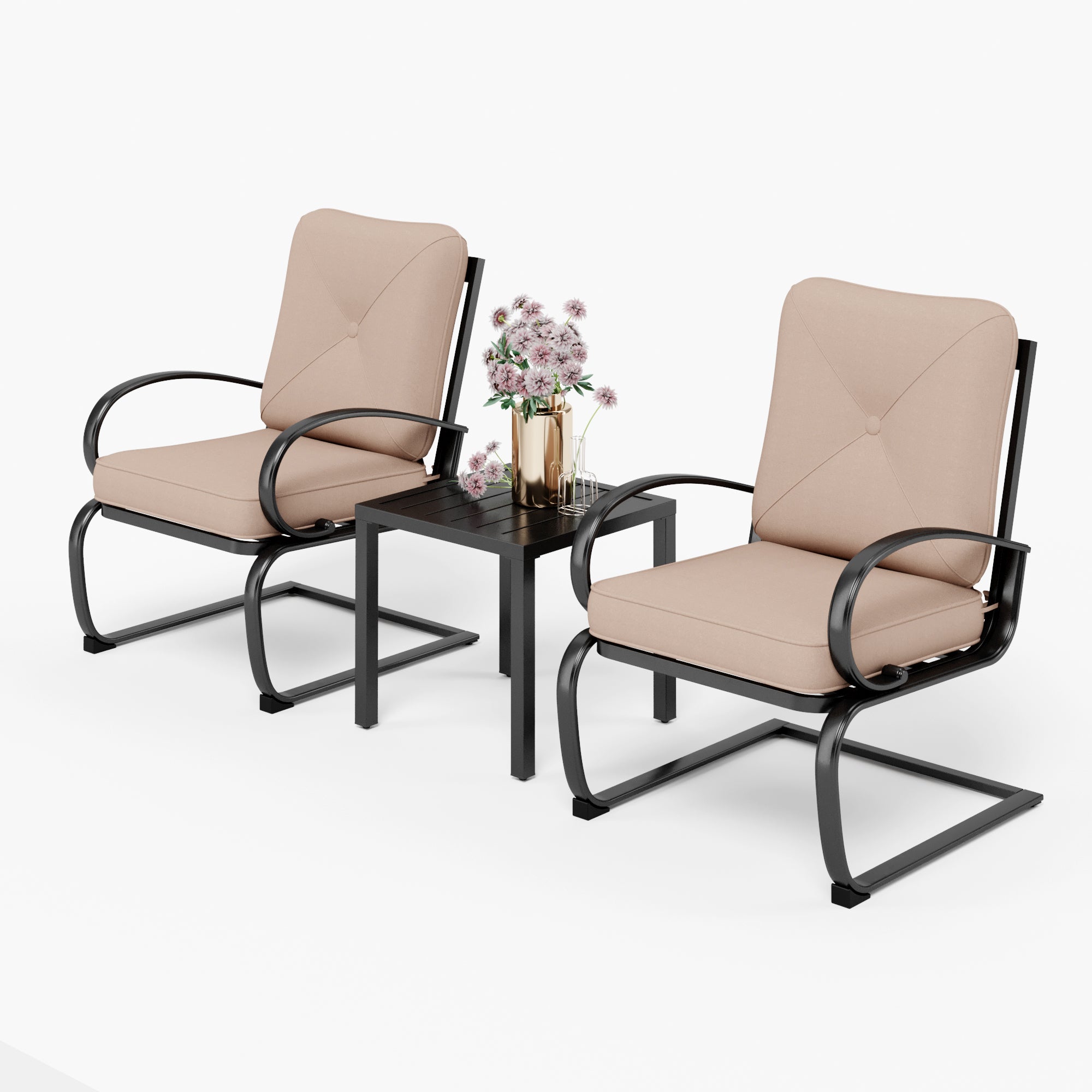 Sophia & William C-Spring Metal Cushioned Lounge Chairs & Small Square Table 3-Piece Patio Bistro Set