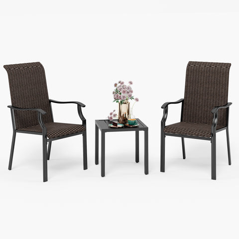 PHI VILLA 3-Piece Rattan Dining Chairs & Small Square Side Table Patio Bistro Set