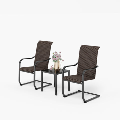 Sophia & William 3-Piece Rattan C-spring Dining Chairs & Metal Square Table Patio Bistro Set