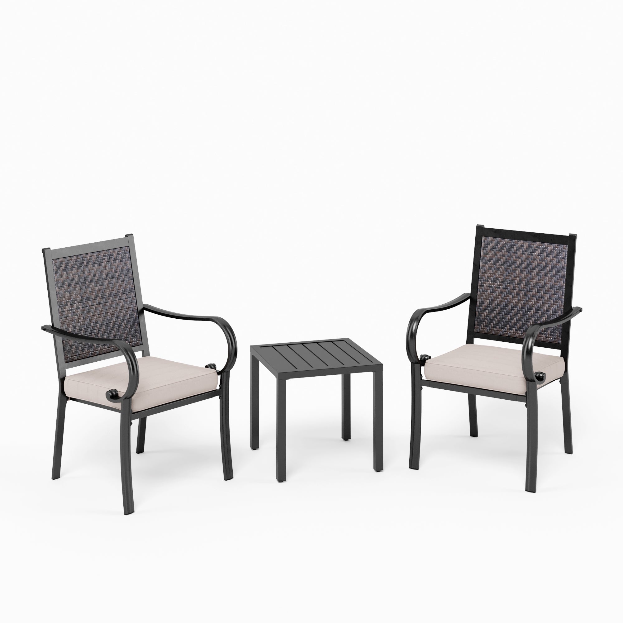 PHI VILLA 3-Piece Rattan Dining Chairs & Small Square Side Table Patio Bistro Set