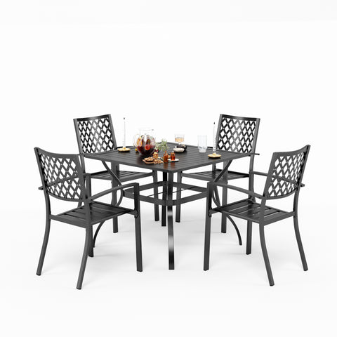 PHI VILLA 5-Piece Patio Dining Set Steel Square Table and Stackable Chair