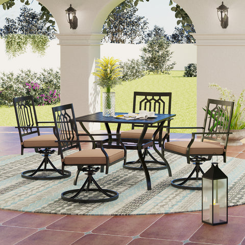 MFSTUDIO Square Table and Cushioned Swivel Chairs 5-Piece Metal Patio Dining Set