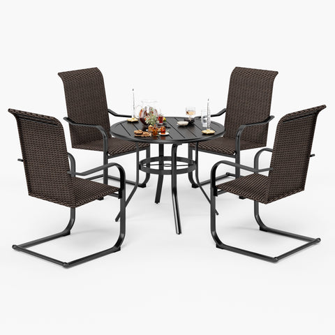 Sophia & William Steel Round Table & 4 Rattan C-spring Chairs Outdoor Dining Set