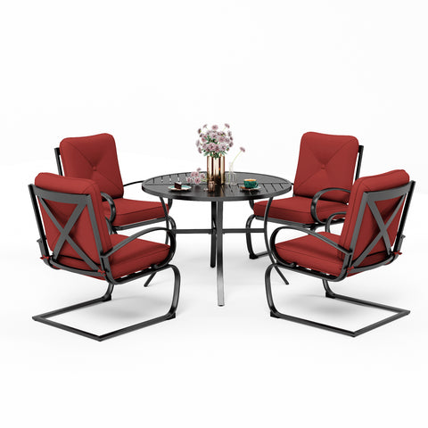 Sophia & William 5-Piece Geometrically Stamped Round Table & C-spring Dining Chairs Outdoor Patio Dining Sets