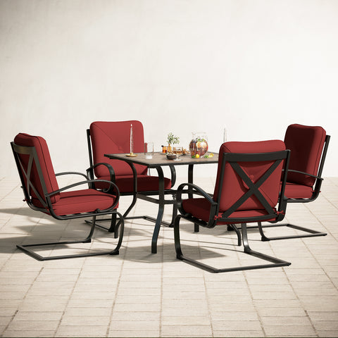 Sophia & William Wood-look Square Table & C-Spring Cushioned Chairs 5-Piece Outdoor Dining Set