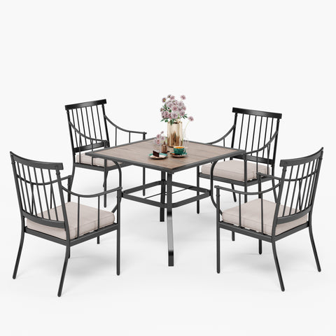 Sophia & William Wood-look Square Table & 4 Stylish Dining Arm Chairs 5-Piece Patio Outdoor Dining set