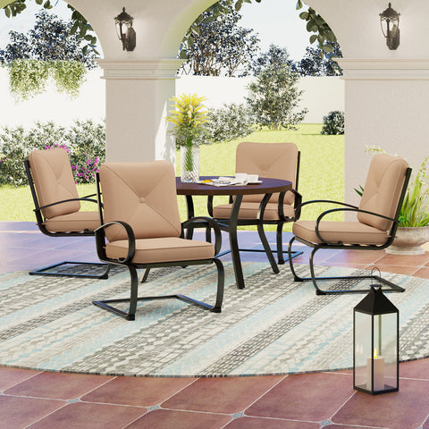 Sophia & William Wood-look Patterned Round Table & C-Spring Cushioned Chairs 5-Piece Outdoor Dining Set