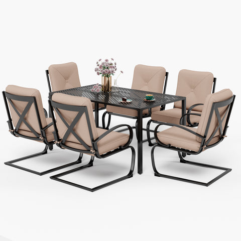 Sophia & William 7-Piece Outdoor Dining Set Rectangle Mesh Table & 6 Cushioned C-Spring Dining Chairs