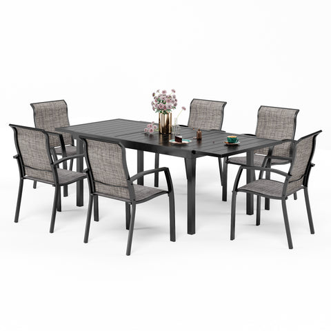 MFSTUDIO Extendable Table & Simple Aluminum Textilene Fixed Chairs Patio Dining Sets