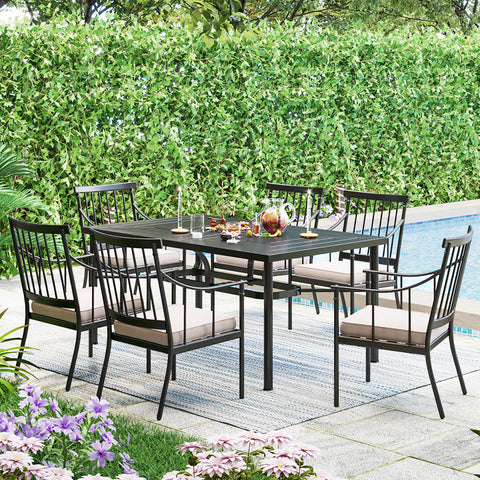 Sophia & William 7-Piece Geometrically Stamped Table & Stylish Fixed Chairs Patio Dining Sets