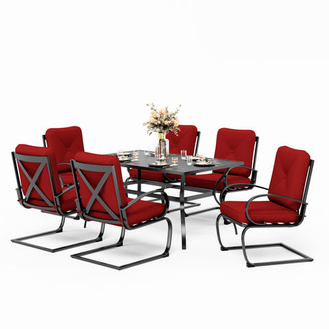 Sophia & William 7-Piece Steel Rectangle Table & 6 C-spring Dining Chairs Outdoor Patio Dining Sets