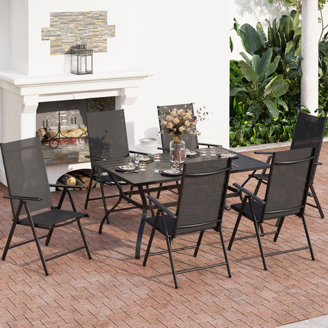 Sophia & William 7-Piece Steel Rectangle Table & 6 Textilene Reclining Foldable Chairs Patio Outdoor Dining Set