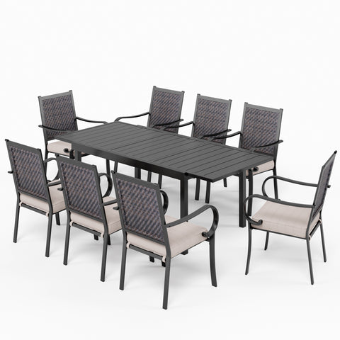 PHI VILLA Rattan Dining Chairs Set with Extendable Table Patio Dining Set