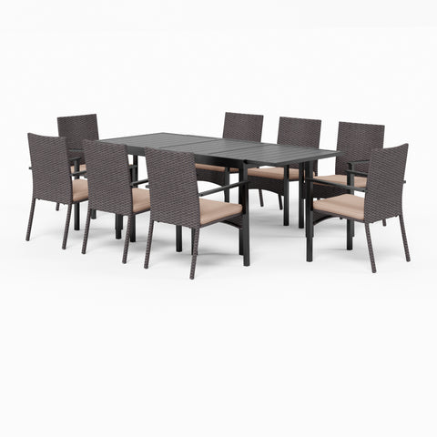 MFSTUDIO Extendable Table & Rattan Cushion Dining Chairs Outdoor Patio Dining Set