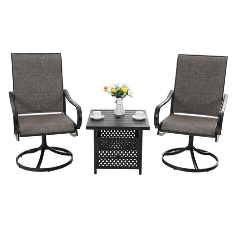 PHI VILLA 3-Piece Patio Bistro Set Umbrella Base Table & Textilene Swivel Chairs