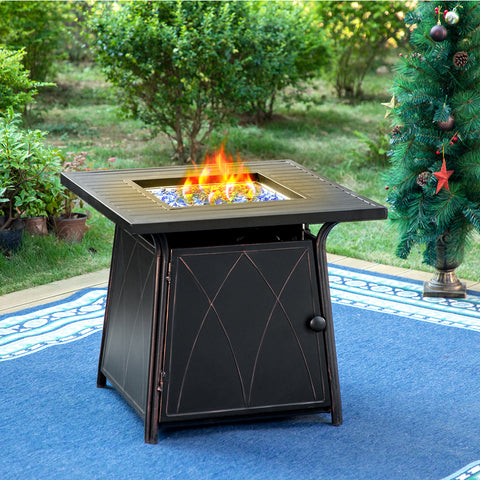 PHI VILLA 28 Inch, 50,000BTU Metal Gas Fire Pit Table with Lid