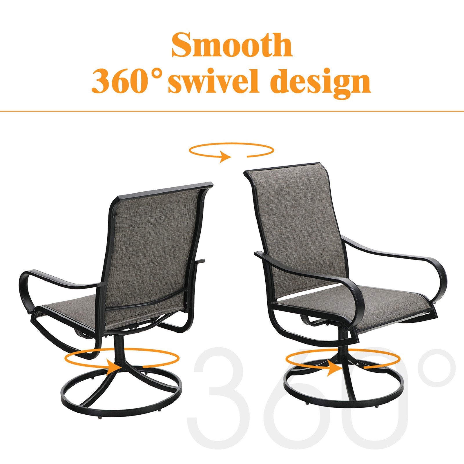 PHI VILLA 7-Piece Textilene Swivel Chairs & Embossed Steel Table Patio Dining Set