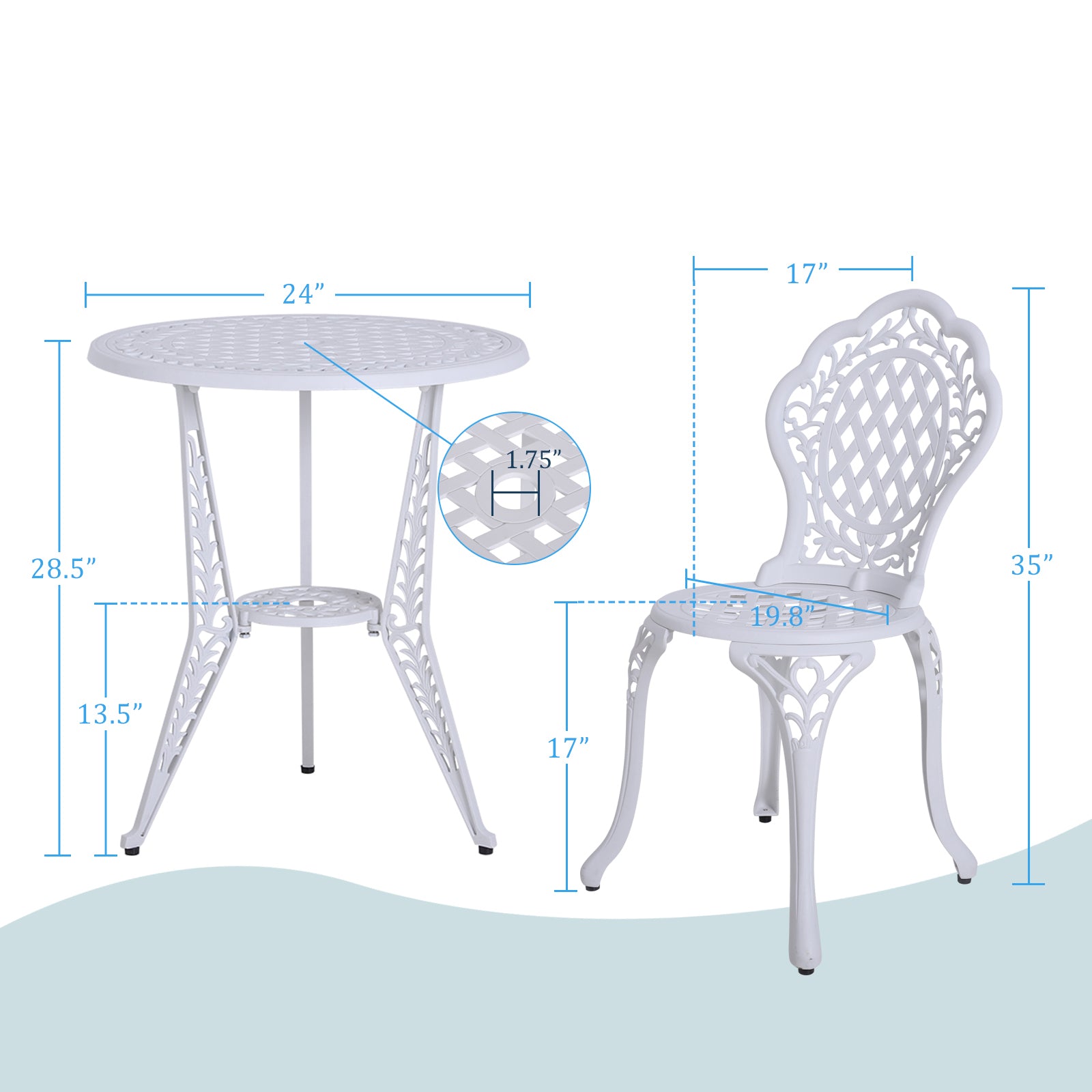 Sophia & William 3-Piece Retro Round Chairs & Round Table Aluminum Patio Bistro Set