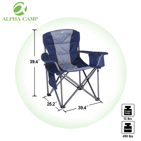 ALPHA CAMP Oversized Portable Folding Camping Chair with Cooler Bag for Sports, Beach, Hiking, Fishing