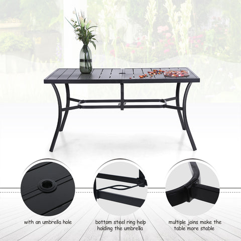 MFSTUDIO 7-Piece Steel Panel Table & Rattan Adjustable Reclining Foldable Chairs Outdoor Dining Set