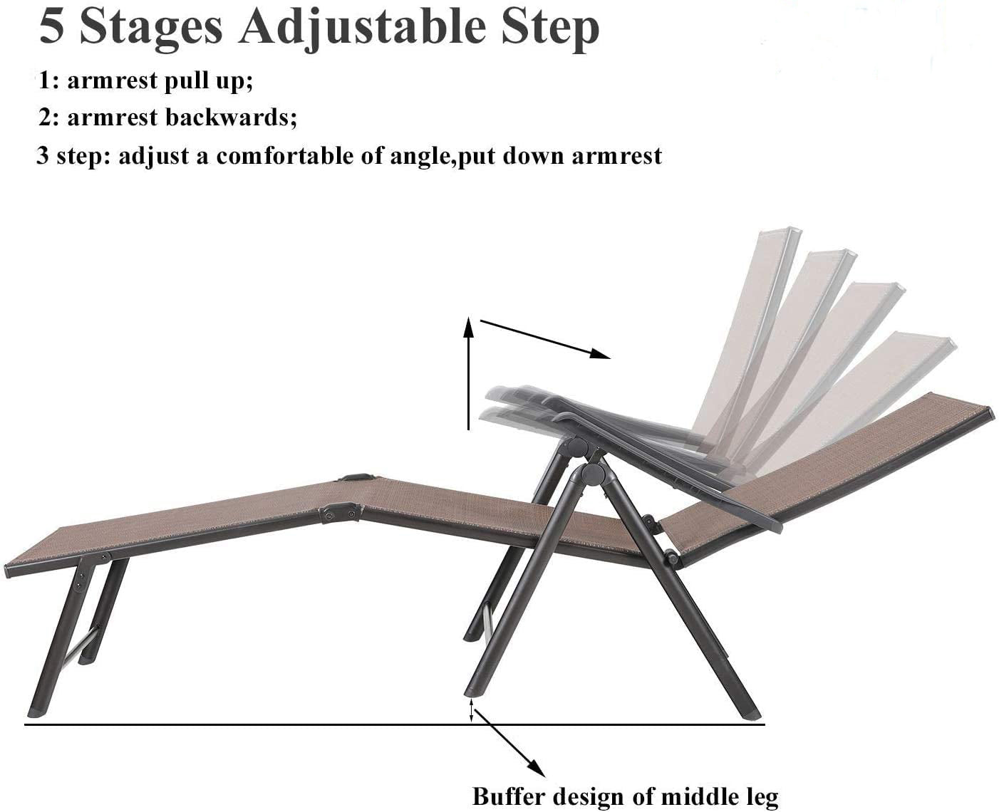 Sophia & William 5 Stages Adjustable Patio Folding Metal Lounge Chair