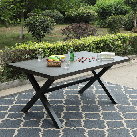 PHI VILLA 66" x 38" Wood-look Pattern Metal Rectangle Outdoor Dining Table