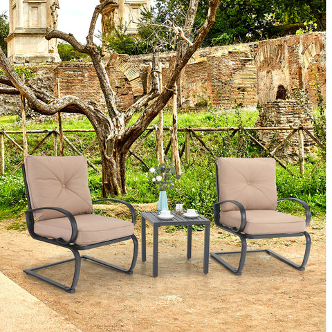Sophia & William C-Spring Metal Cushioned Lounge Chairs & Small Square Table 3-Piece Patio Bistro Set
